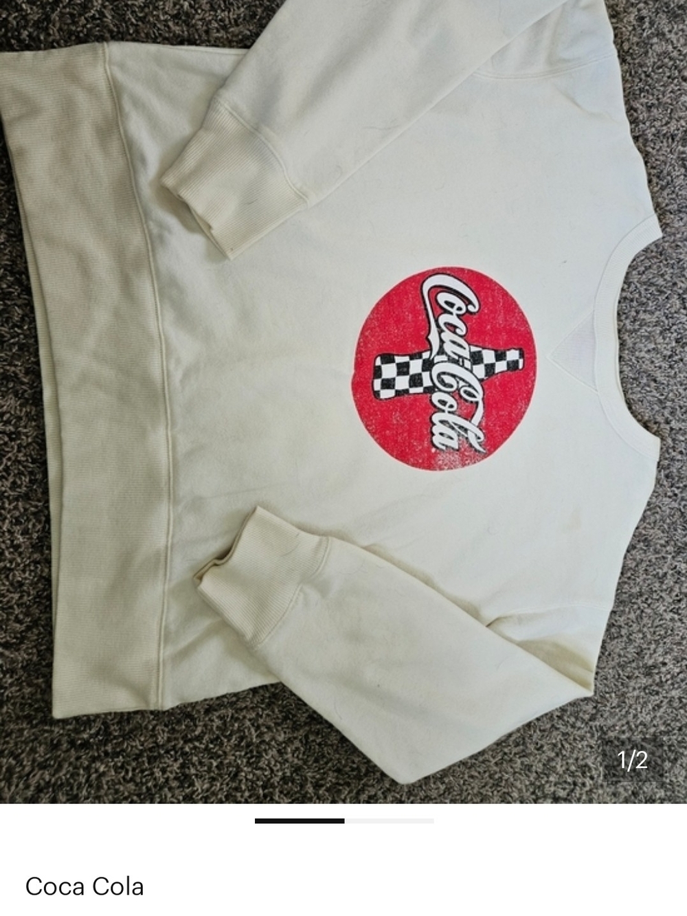 Coca Cola Cream Crewneck with Red Logo and Checker Detail